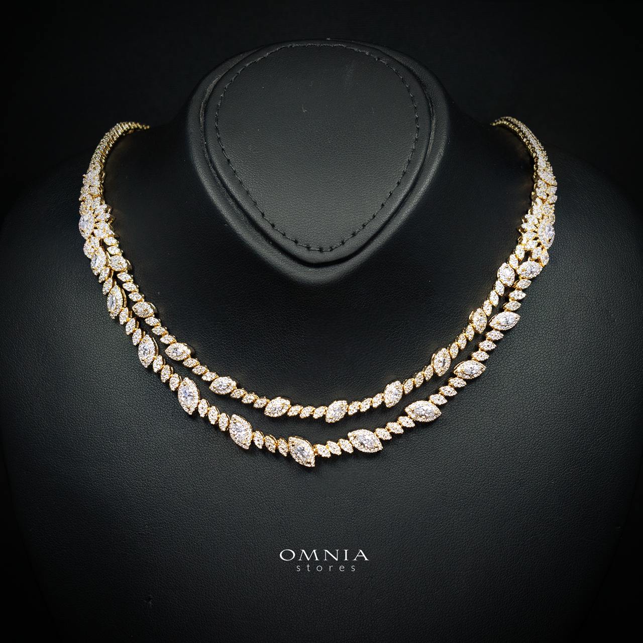 Omnia Nada Gold Bridal Full Set in High Quality Zircon Stone Rhodium Plated