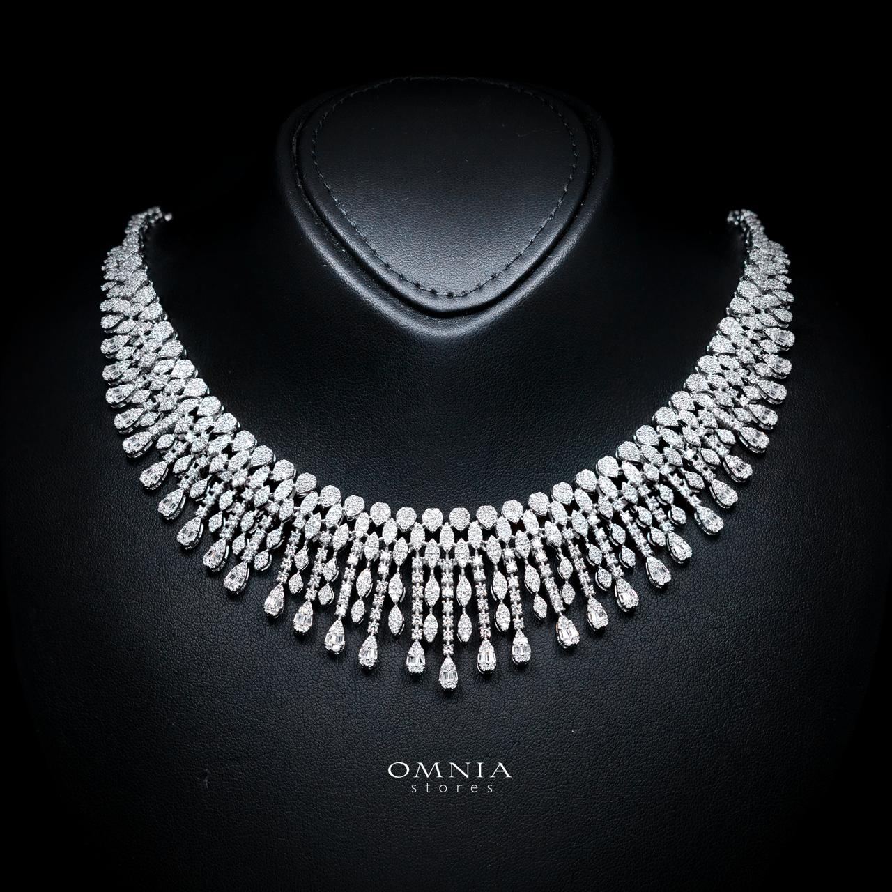 Sabriyya Royal White Fringe Drop Bridal Full Set with Premium Zircon Stones, Rhodium-Plated Finish