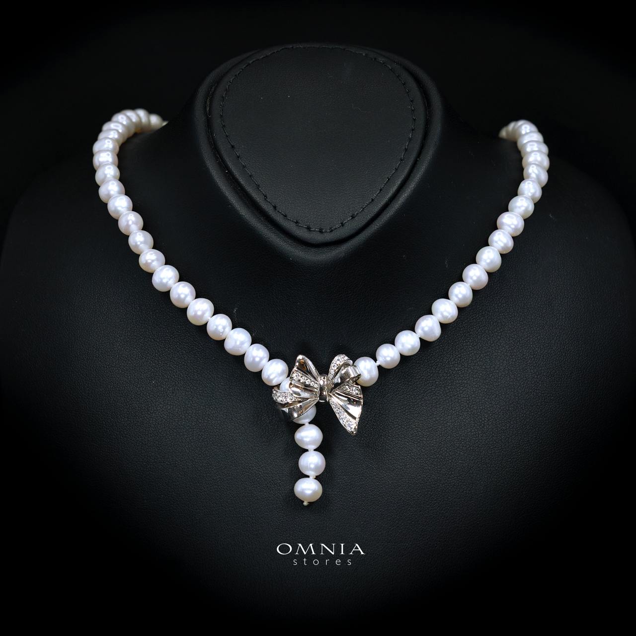 Elhamira Pearl Necklace and Earrings Set with High-Quality Premium Simulated Diamonds in 925 Sterling Silver