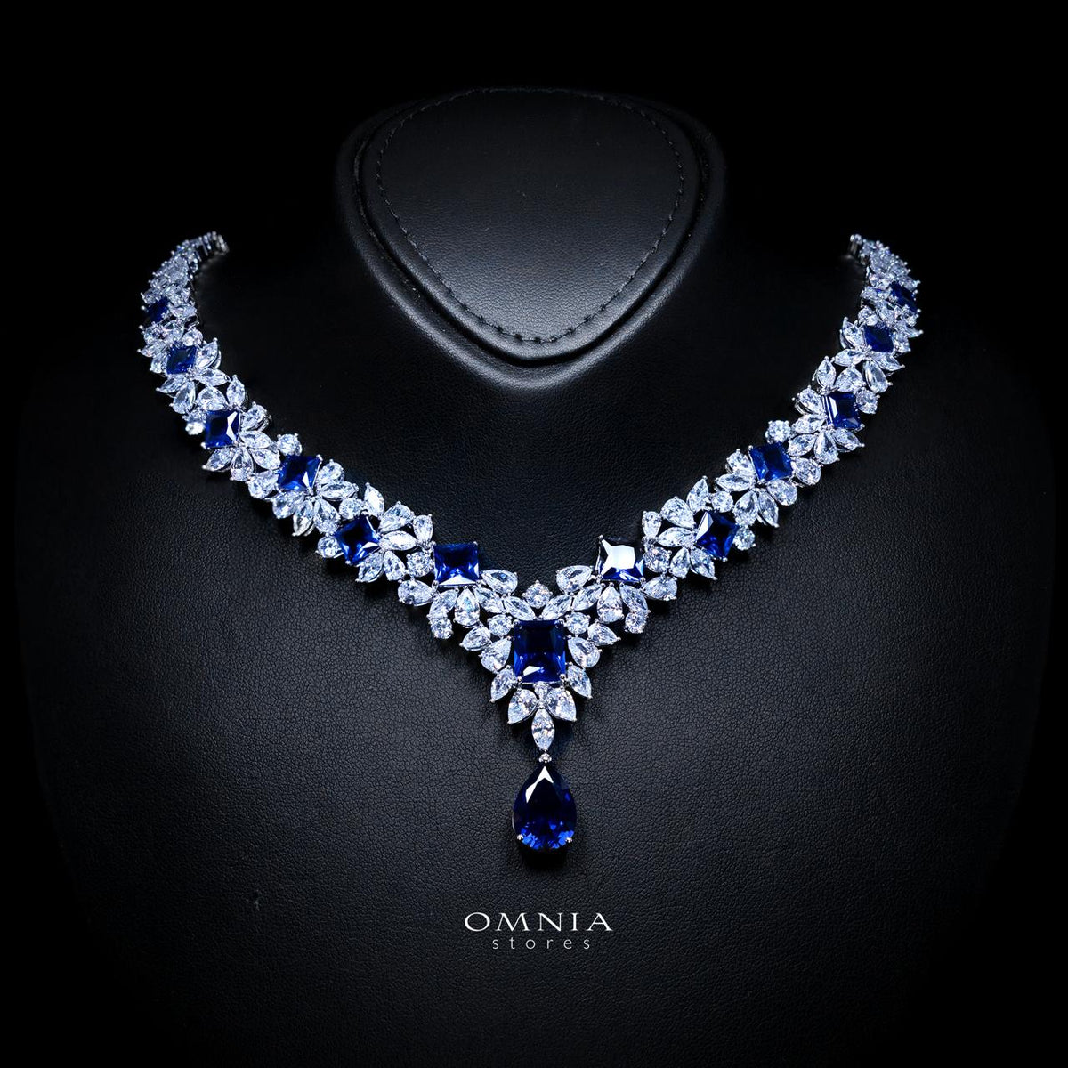 Christine Blue Luxury Bridal Full Set with High-Quality Simulated Diamonds – Rhodium Plated