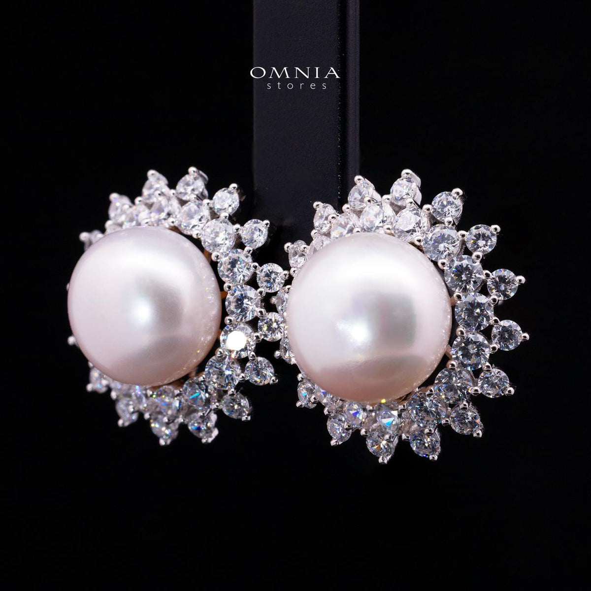 Tasneema Pearl Earrings with High-Quality Premium Simulated Diamonds in 925 Sterling Silver