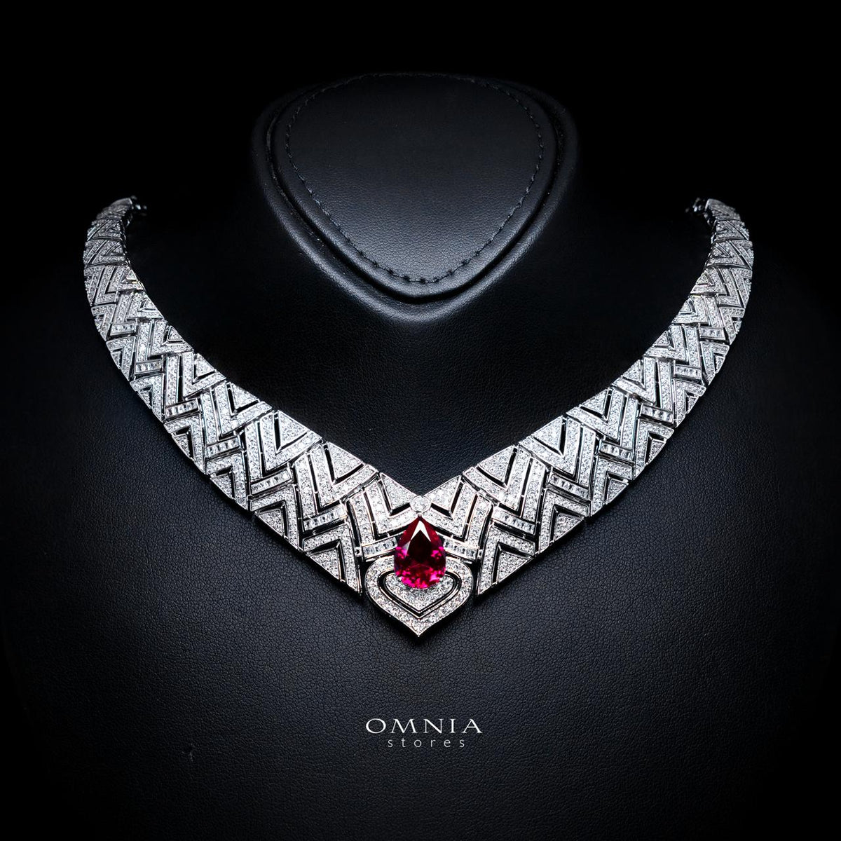 Daryan Red Luxury Bridal Full Set with High-Quality Simulated Diamonds – Rhodium Plated