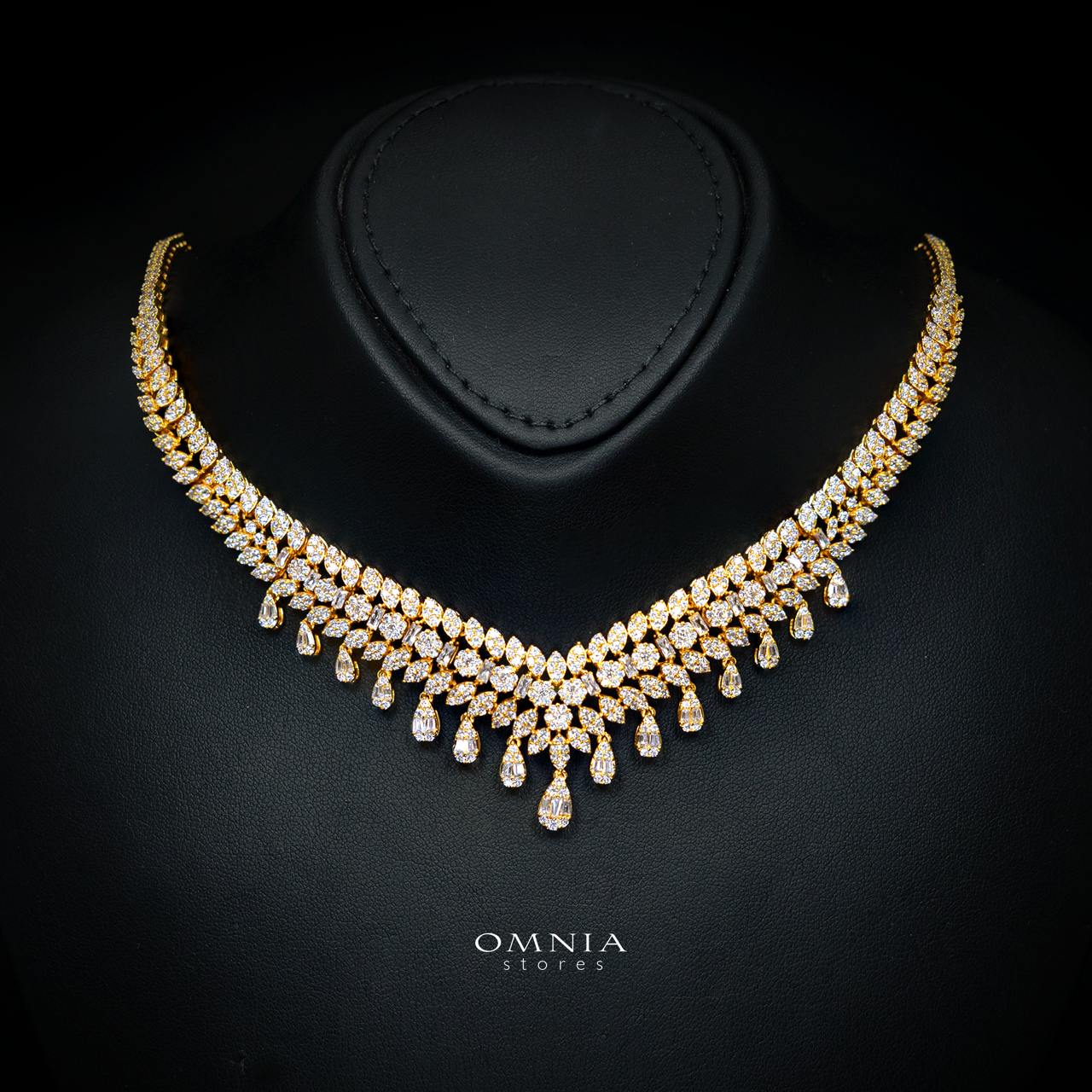 Omnia Sima Gold Luxury Bridal Full Set in High Quality Zircon Stone Rhodium Plated