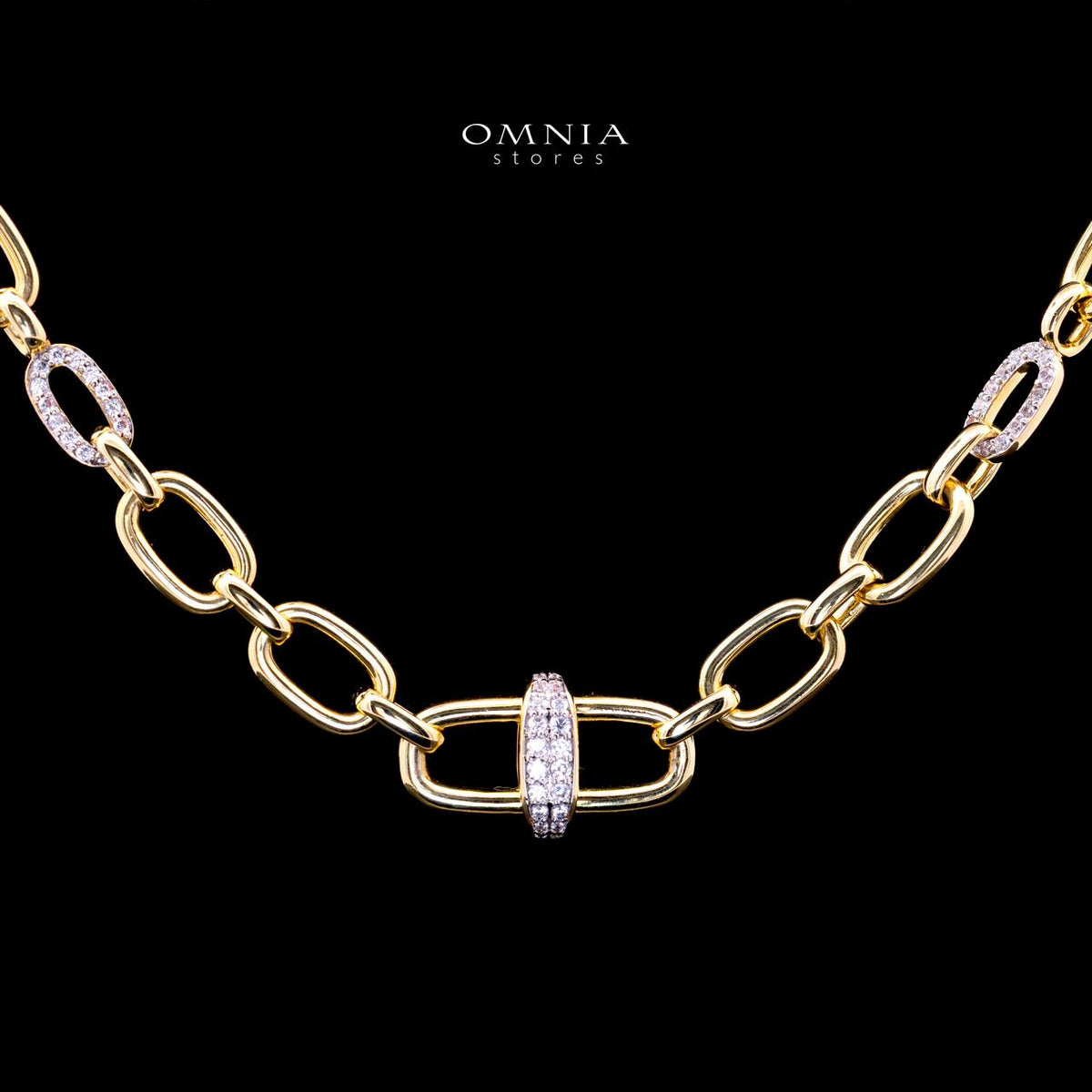 Estela Gold Premium Rhodium-Plated Alloy Necklace with High-Quality Simulated Diamonds