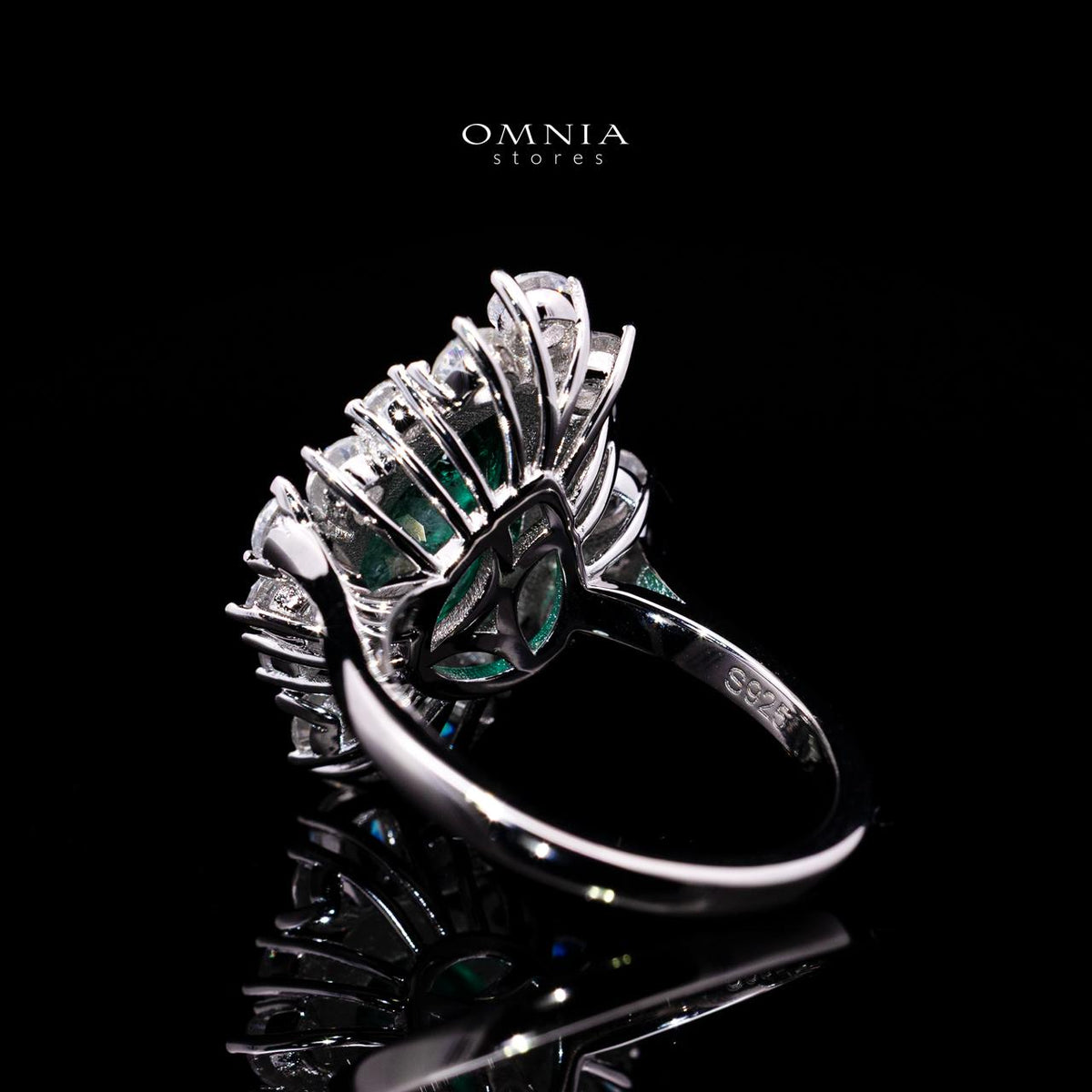 Destiny Green Ring with Certified Premium Simulated Diamonds in 925 Sterling Silver