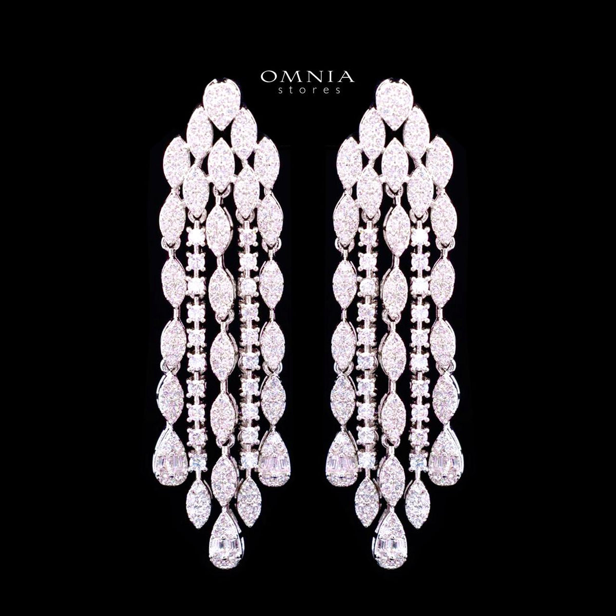 Sabriyya Royal White Fringe Drop Bridal Full Set with Premium Zircon Stones, Rhodium-Plated Finish