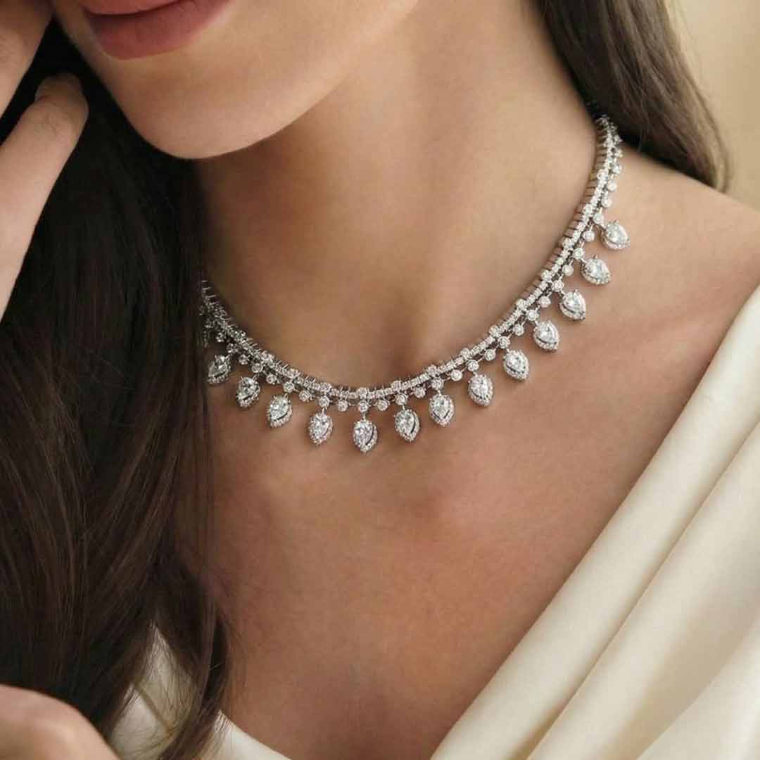 Omnia Siara Silver White Collar Necklace In 925 Silver With High Quality Lab Crafted Stones - OMNIASTORES UAE