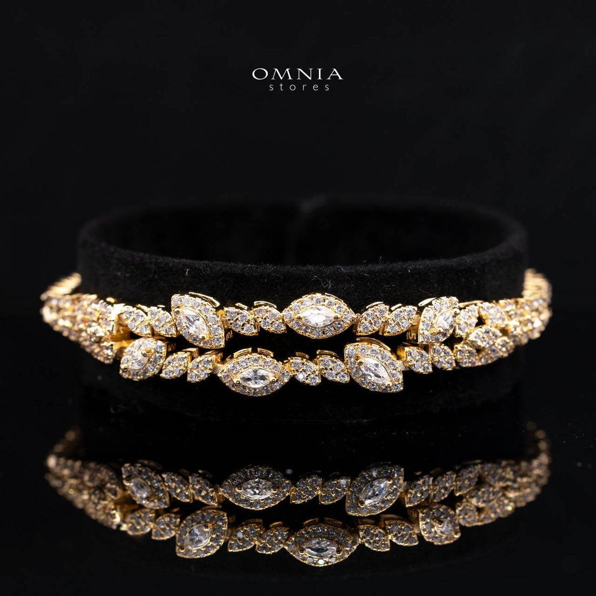 Omnia Nada Gold Bridal Full Set in High Quality Zircon Stone Rhodium Plated