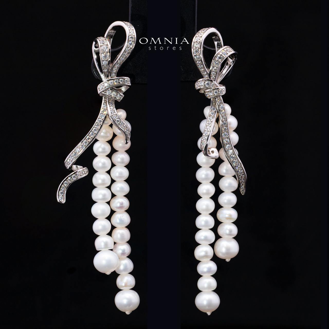 Mahzuna Pearl Necklace and Earrings Set with High-Quality Premium Simulated Diamonds in 925 Sterling Silver