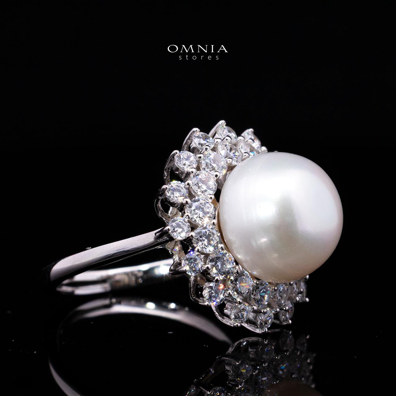 Tasneema Pearl Ring with High-Quality Premium Simulated Diamonds in 925 Sterling Silver