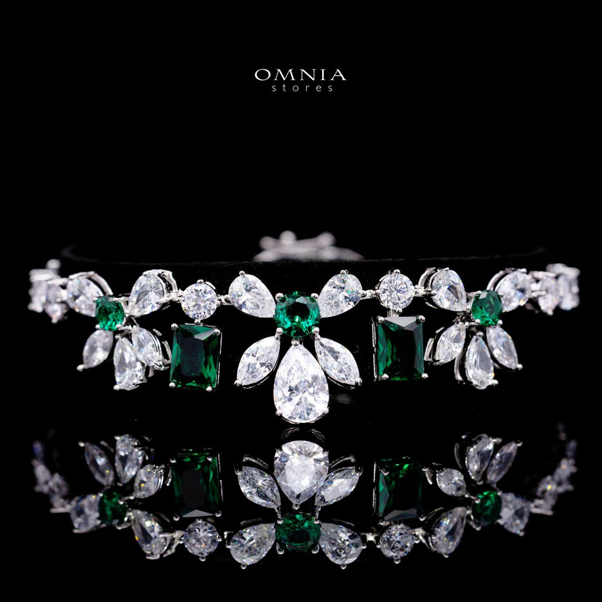 Rizza Green Luxury Bridal Full Set with High-Quality Simulated Diamonds – Rhodium Plated