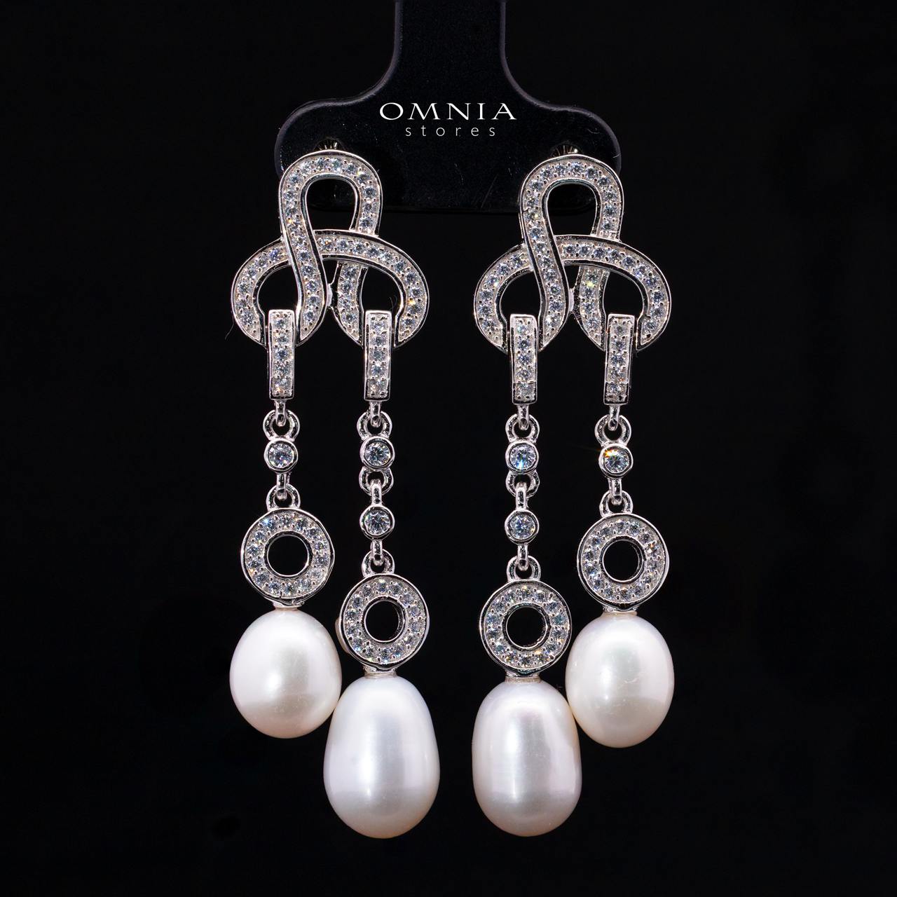 Jaleesa Fresh Water Pearl Necklace and Earring Set with High-Quality Simulated Diamonds in 925 Silver
