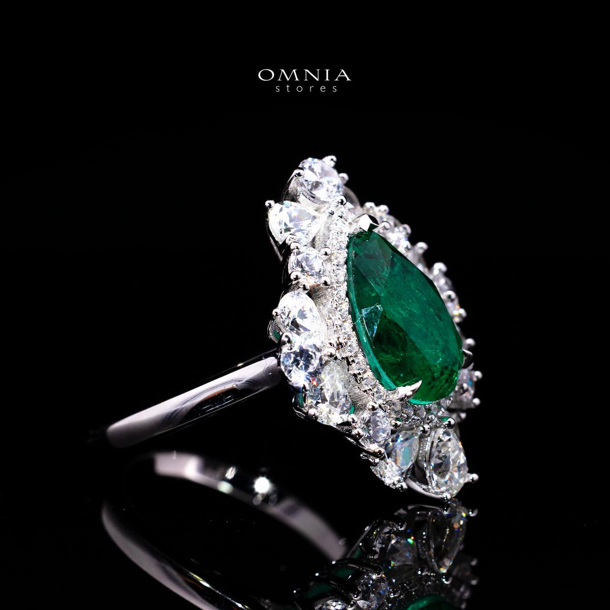 Destiny Green Ring with Certified Premium Simulated Diamonds in 925 Sterling Silver