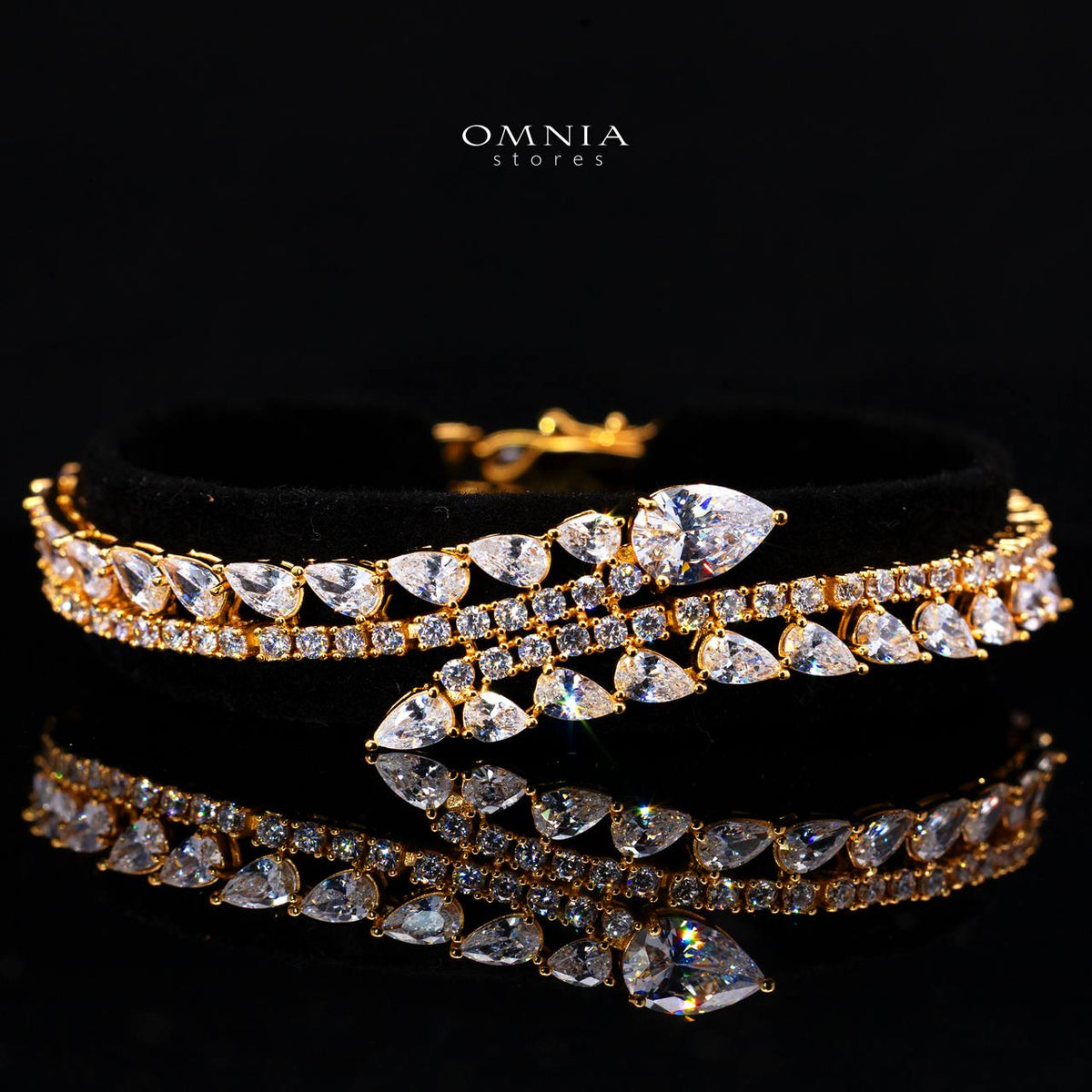 Catalina Elegant Gold Cascading Leaf Drop Bridal Full Set with High-Quality Premium Zircon Stones, Rhodium-Plated Finish