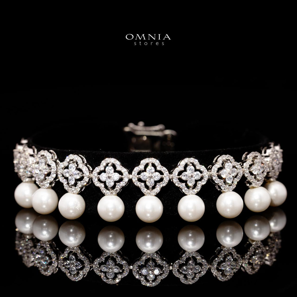 Omnia Sahira Pearl Bridal Full Set in 925 Silver with High-Quality White Zircon Stones