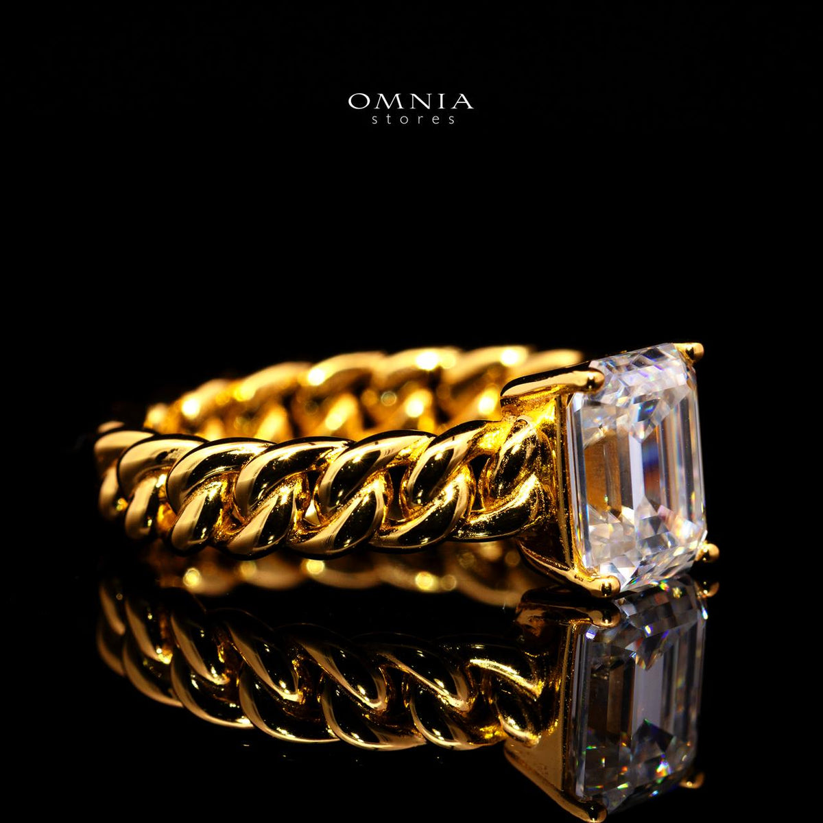 Keira Emerald-Cut Moissanite Ring 7x9mm (3CT) with Certificate in 925 Sterling Silver Gold Plated