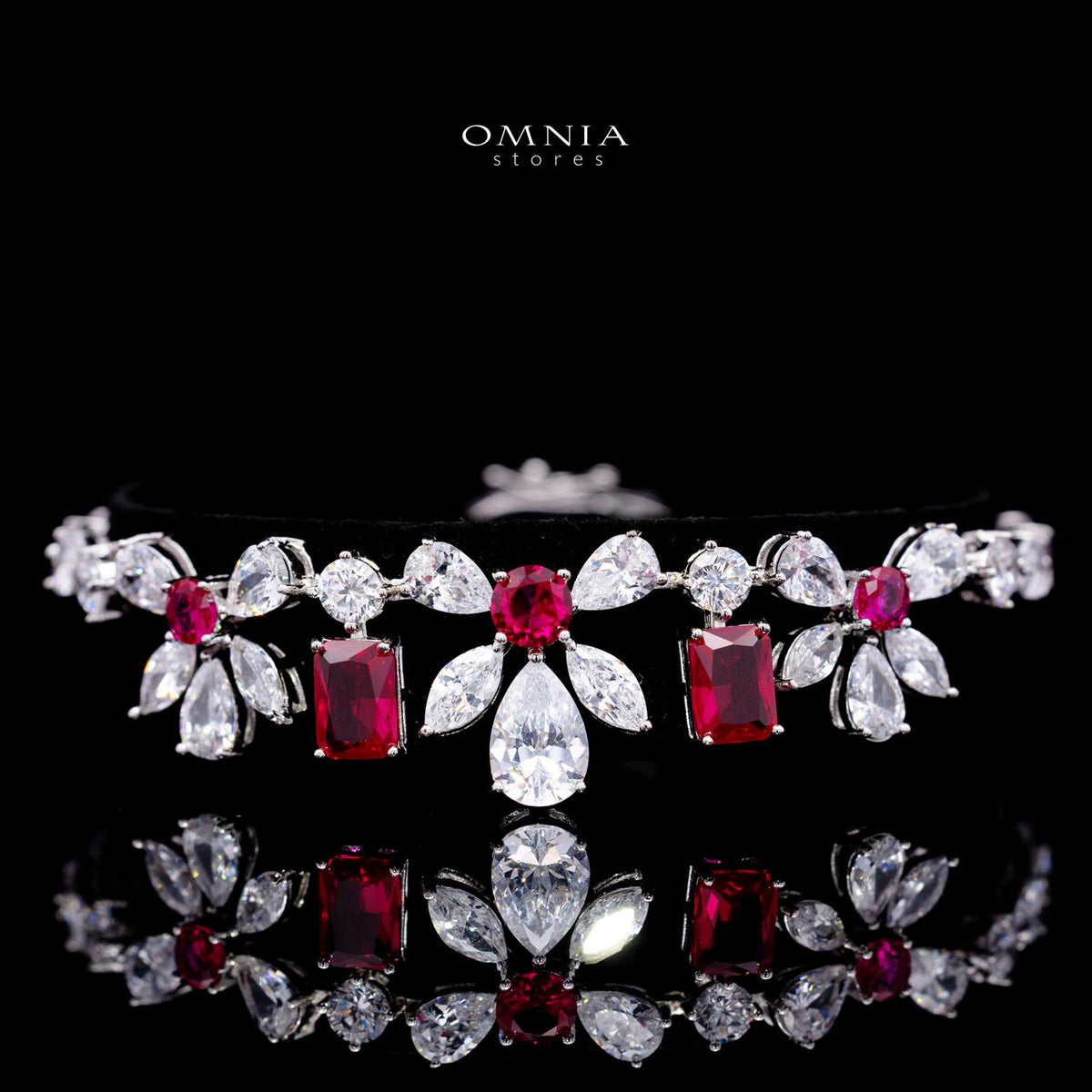 Rizza Ruby Red Luxury Bridal Full Set with High-Quality Simulated Diamonds – Rhodium Plated