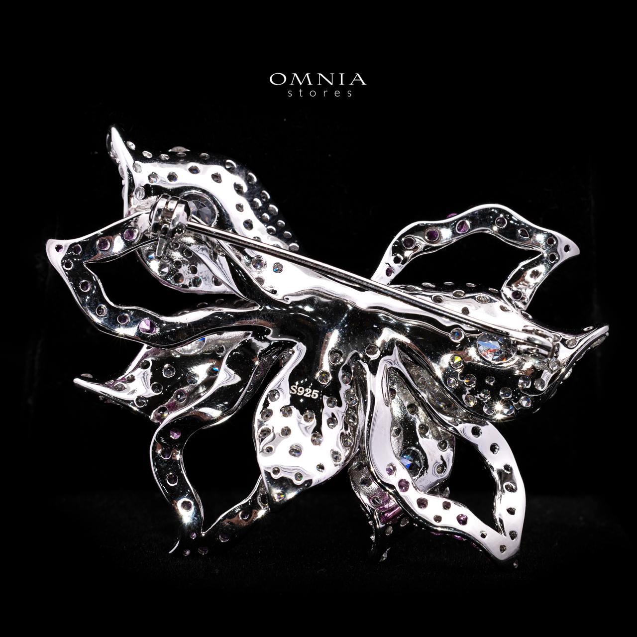 Nooriya Pink Pearl Floral Brooch with High-Quality Premium Simulated Diamonds in 925 Sterling Silver