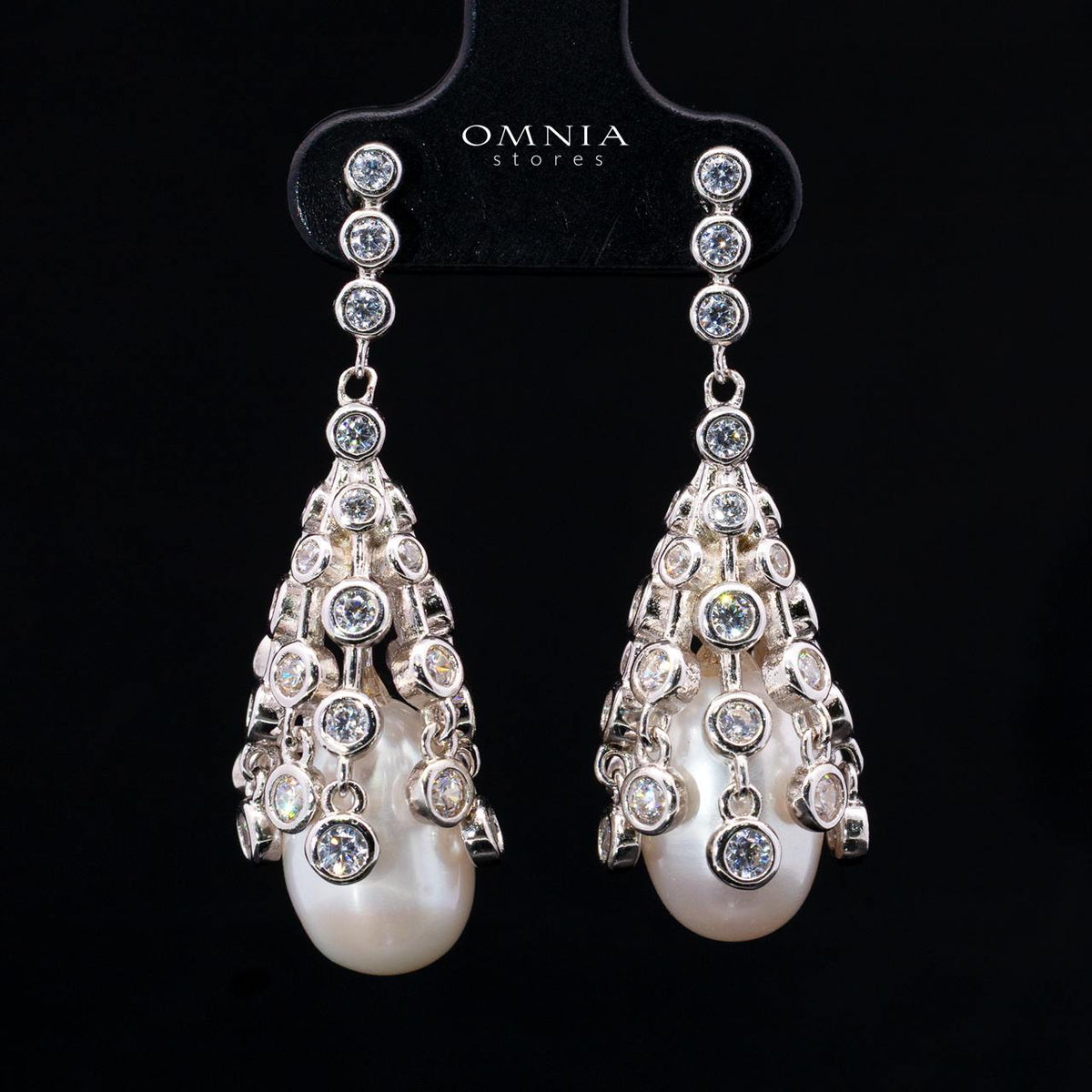 Uzmaira Pearl Necklace and Earrings Set with High-Quality Premium Simulated Diamonds in 925 Sterling Silver