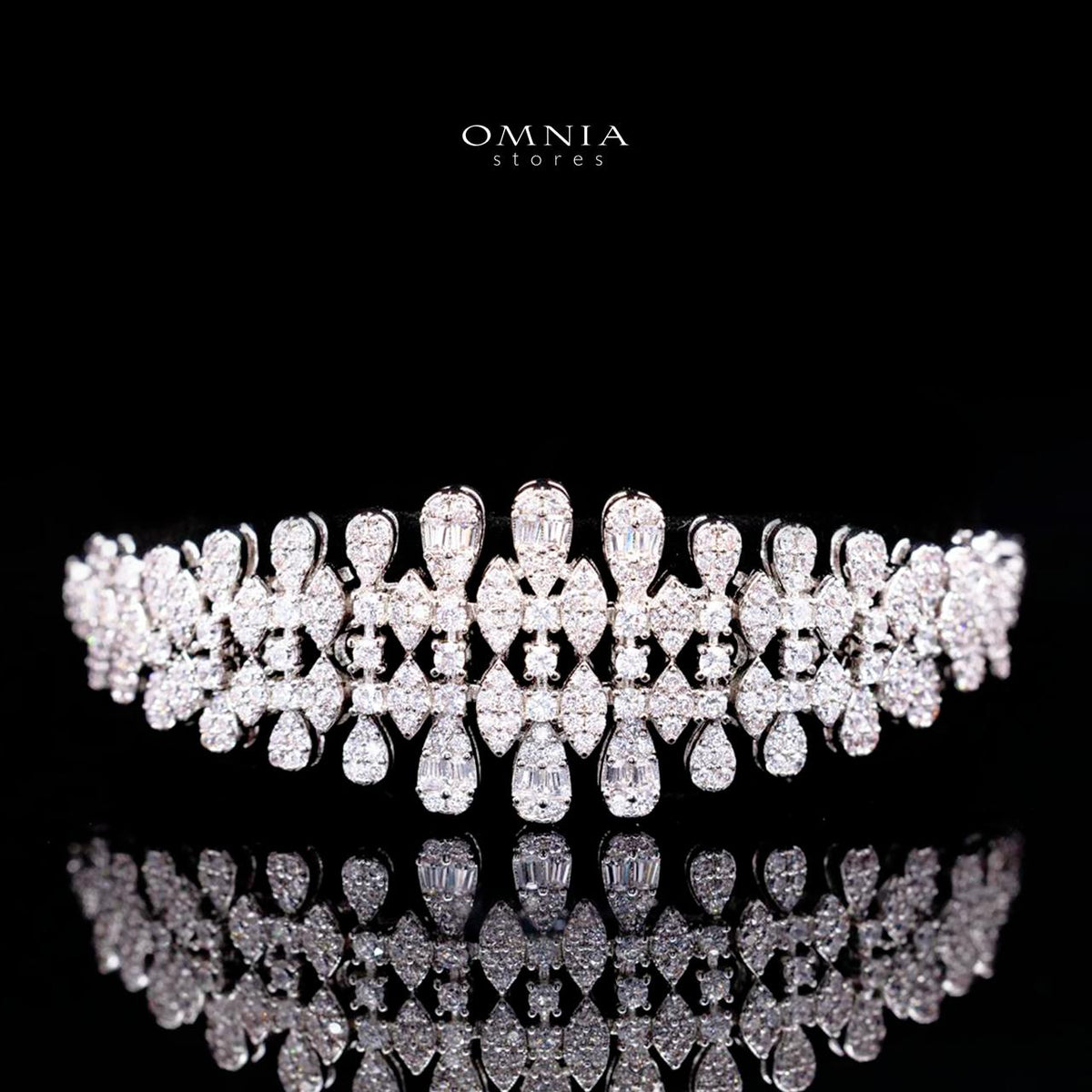 Sabriyya Royal White Fringe Drop Bridal Full Set with Premium Zircon Stones, Rhodium-Plated Finish