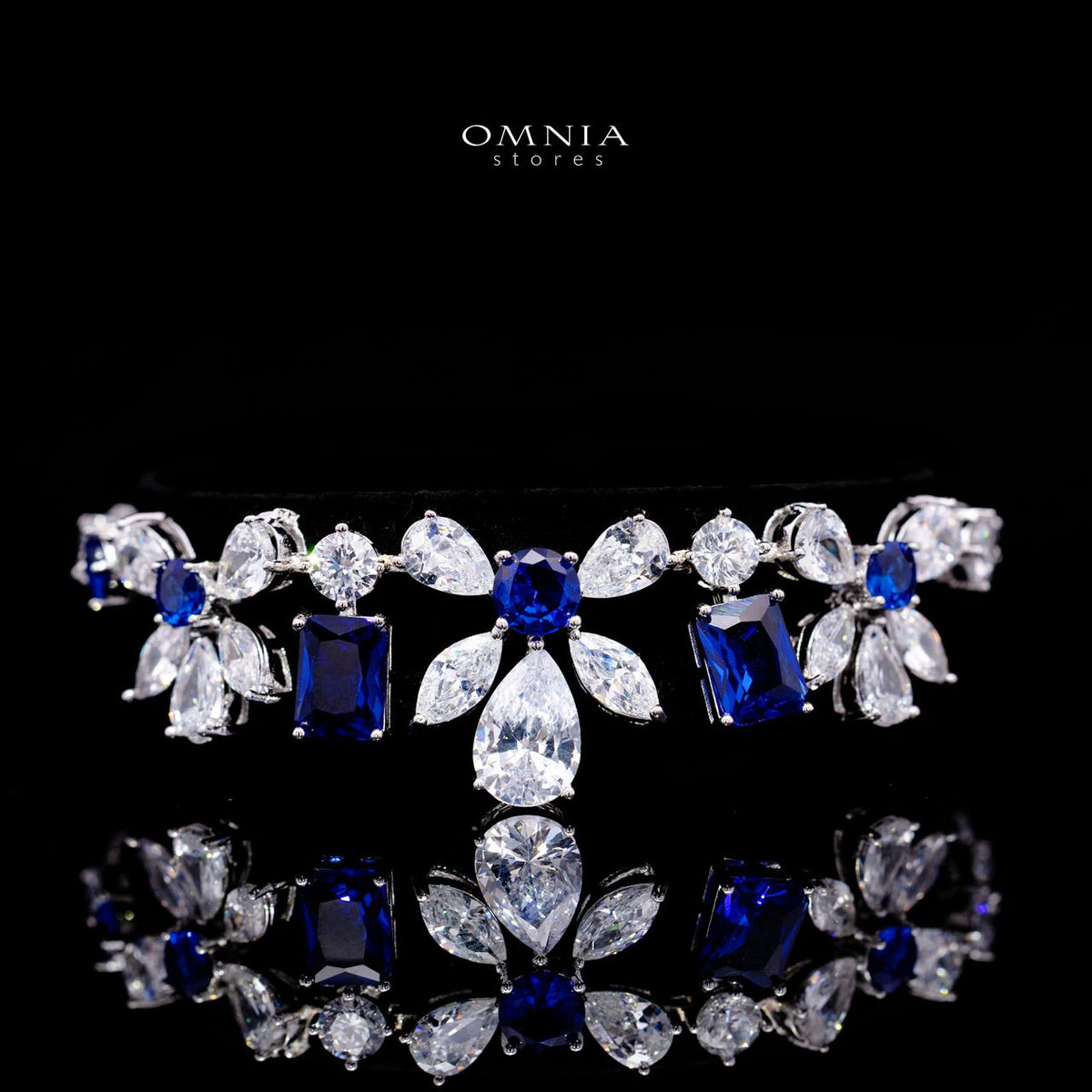 Rizza Blue Luxury Bridal Full Set with High-Quality Simulated Diamonds – Rhodium Plated