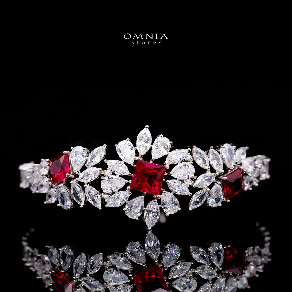 Christine Red Luxury Bridal Full Set with High-Quality Simulated Diamonds – Rhodium Plated