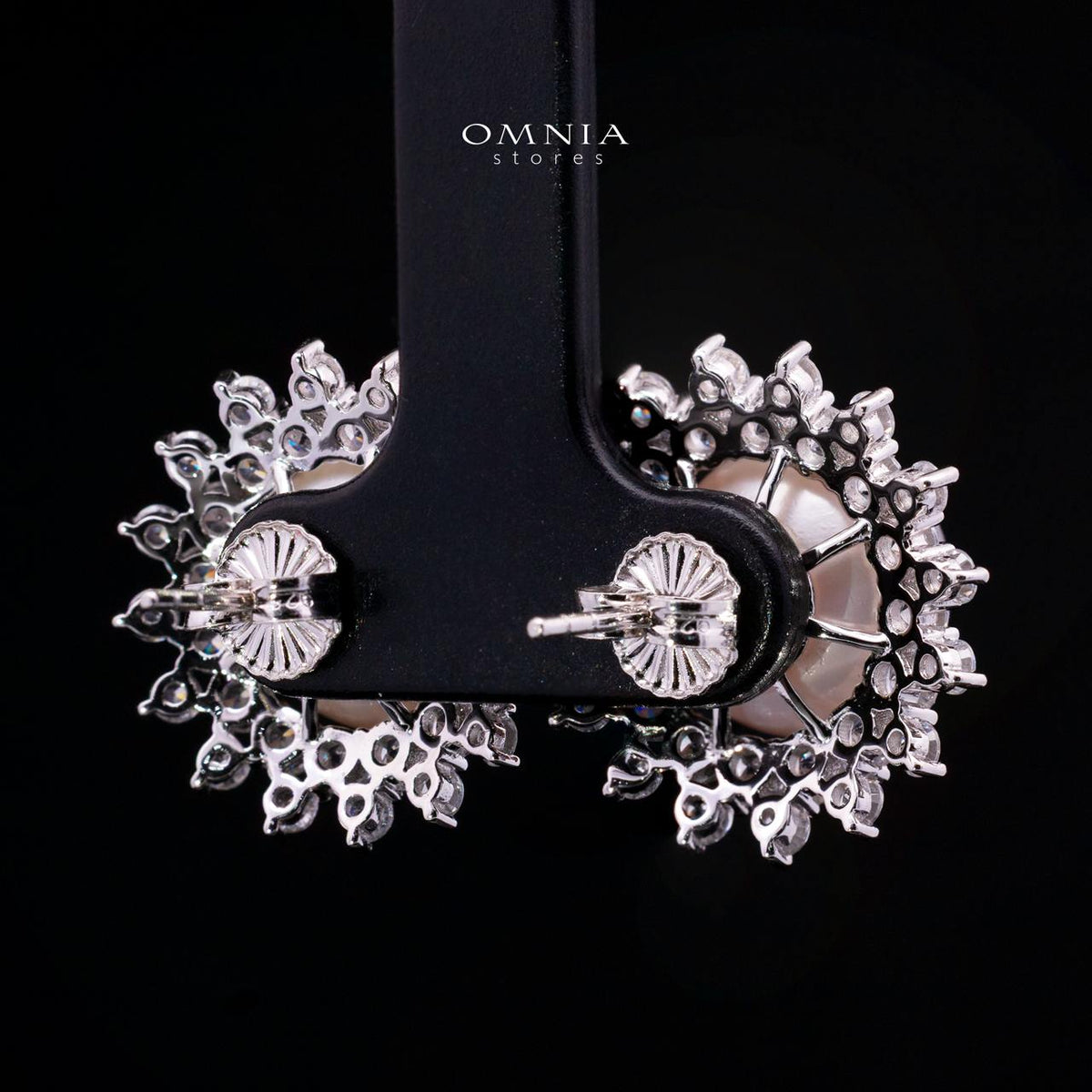 Tasneema Pearl Earrings with High-Quality Premium Simulated Diamonds in 925 Sterling Silver