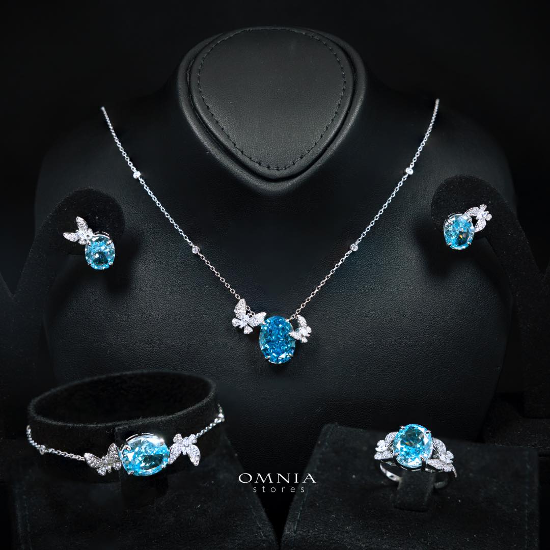 Omnia Maysun Baby Blue Full Set In 925 Silver High Quality Simulated Diamonds