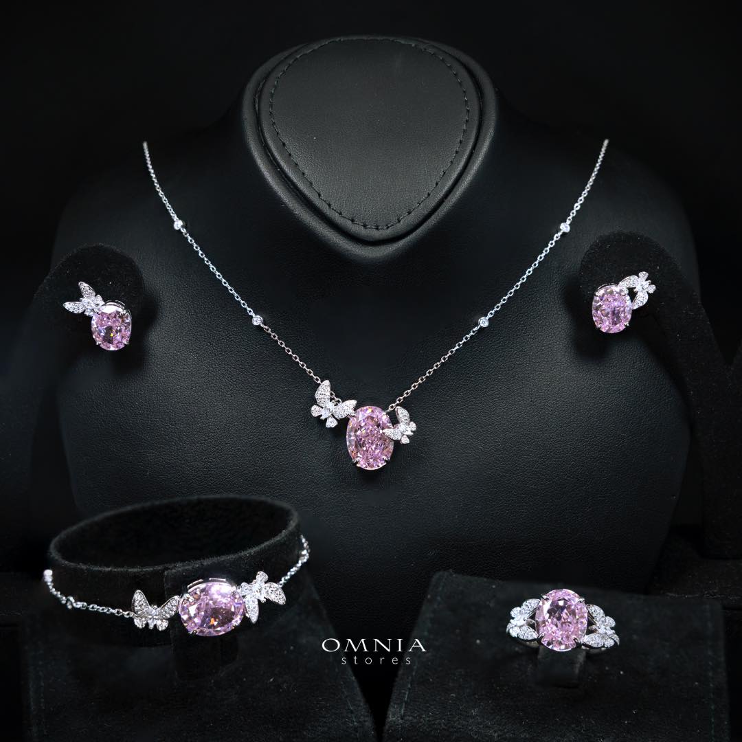 Omnia Maysun Pink Full Set In 925 Silver High Quality Simulated Diamonds
