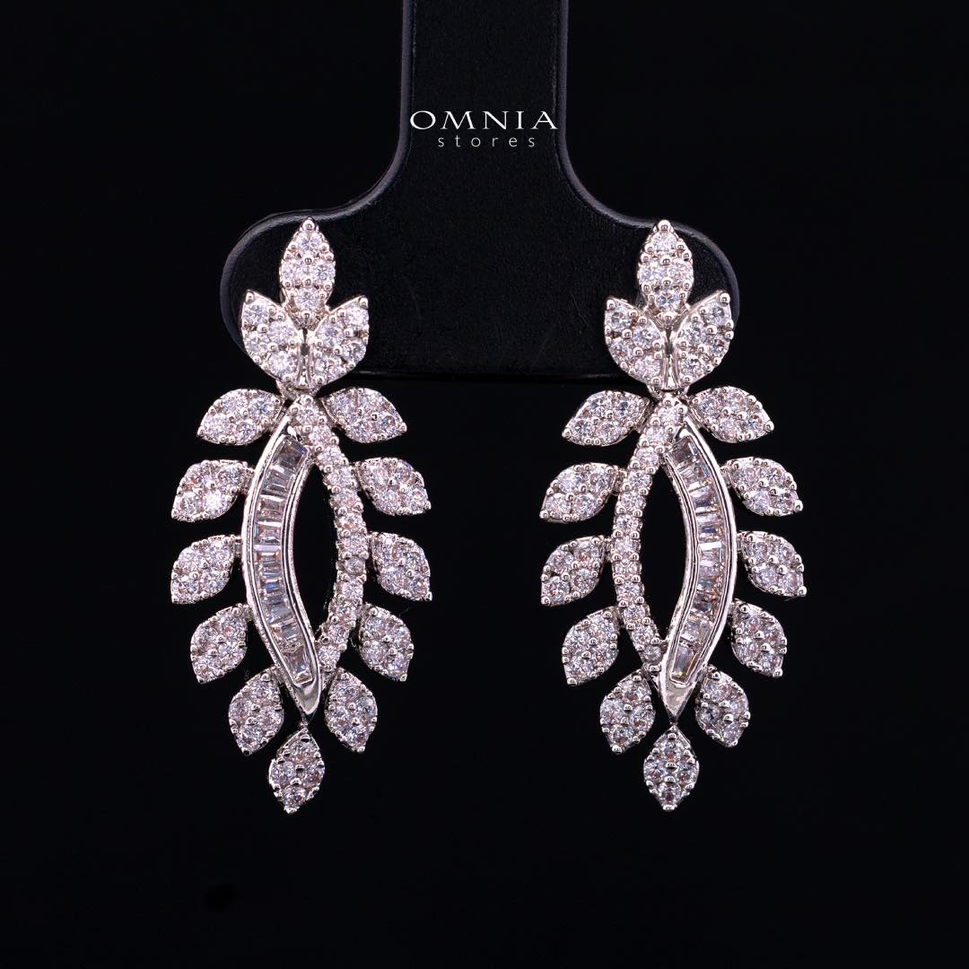 Omnia Leilah Luxury White Necklace, Earrings & Ring Set in High Quality Zircon Stone Rhodium Plated