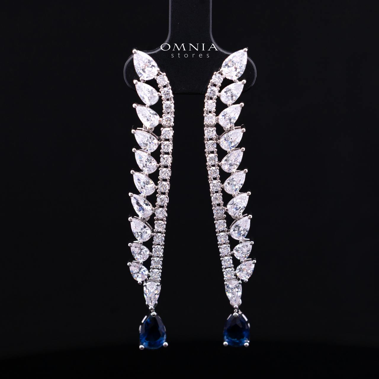 Catalina Elegant Blue Cascading Leaf Drop Bridal Full Set with High-Quality Premium Zircon Stones, Rhodium-Plated Finish