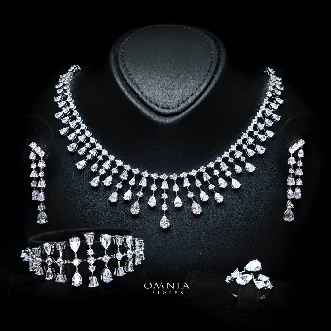 Xena White Luxury Bridal Full Set Premium Rhodium-Plated with High-Quality Zircon Stones