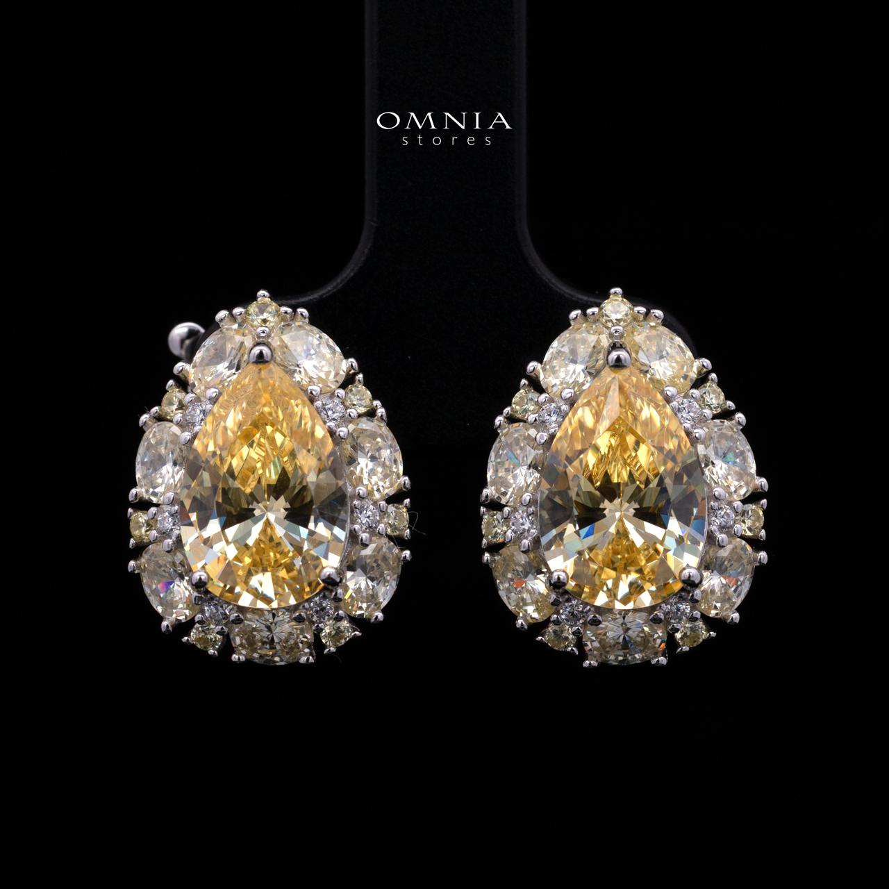 Sireesha Elegant Yellow Cluster Clip-On Earrings in 925 Sterling Silver with Premium Simulated Diamond