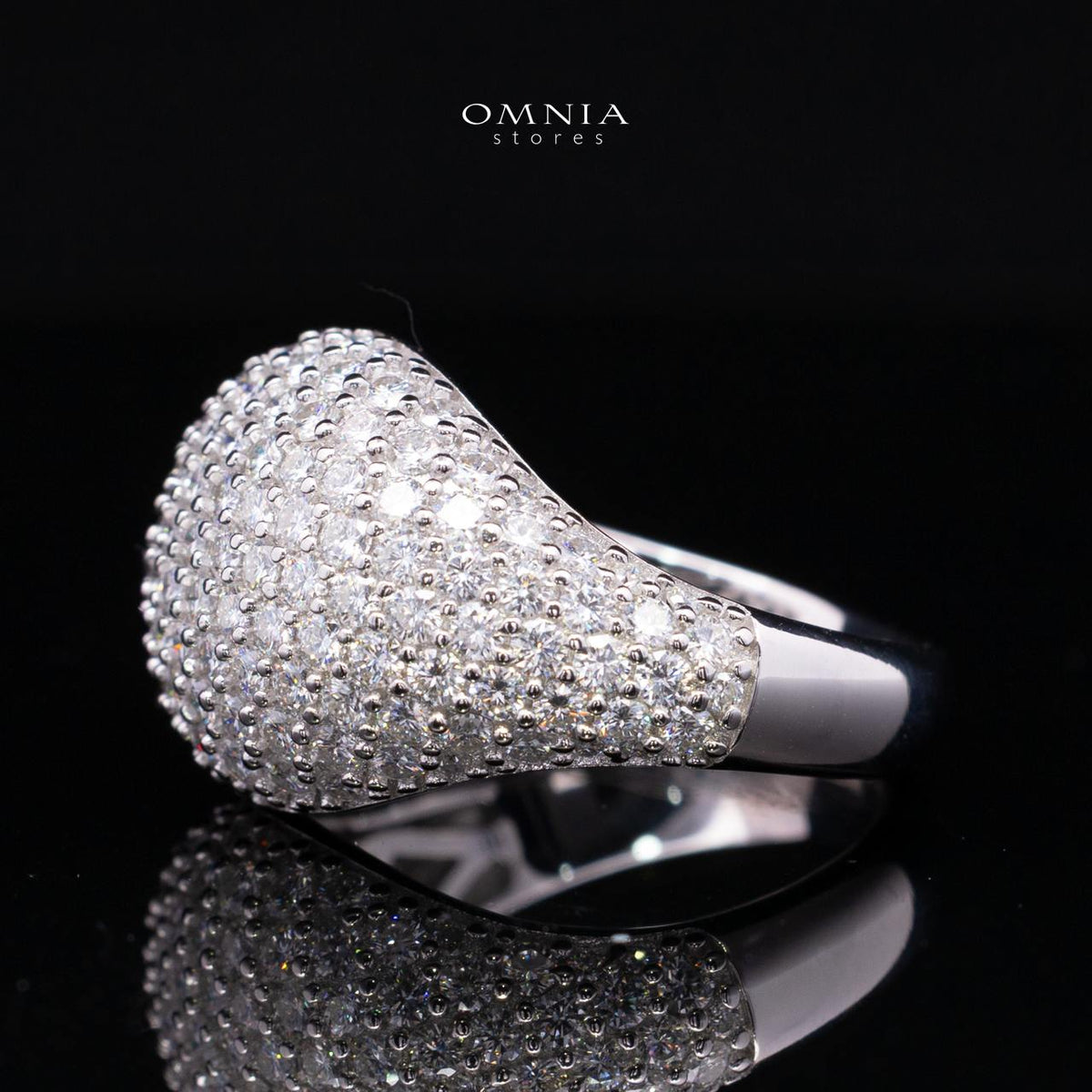 Galla White Moissanite Signature Cluster Dome Ring – Rhodium-Plated 925 Silver