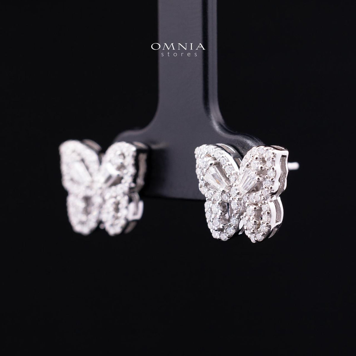 Lydia White Moissanite Butterfly Cluster Stud Earrings, Rhodium-Plated 925 Sterling Silver