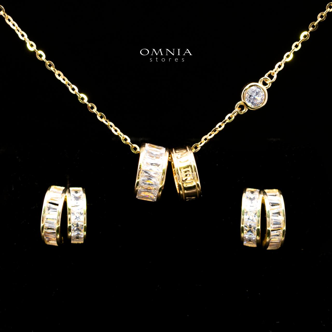 Zhalia Gold Hoop Necklace and Earrings Set in 925 Sterling Silver with Premium Simulated Diamonds