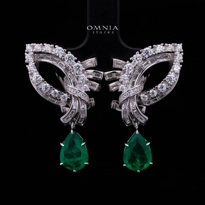 Mary Winged Green Drop Earrings: High-Quality Premium Simulated Diamond in 925 Silver