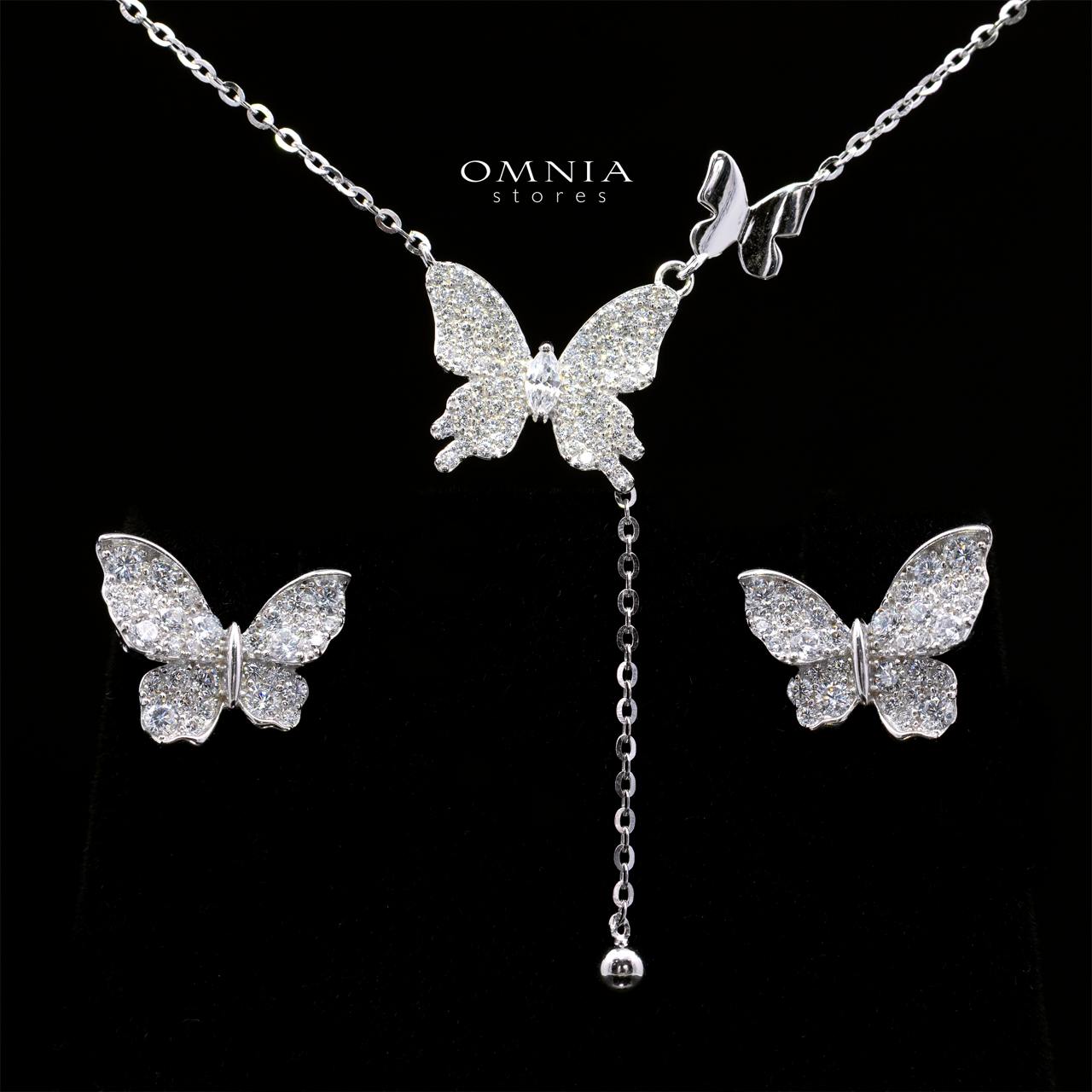Kapri Graceful Butterfly Motif Necklace and Earrings Set in 925 Sterling Silver with Premium Simulated Diamonds