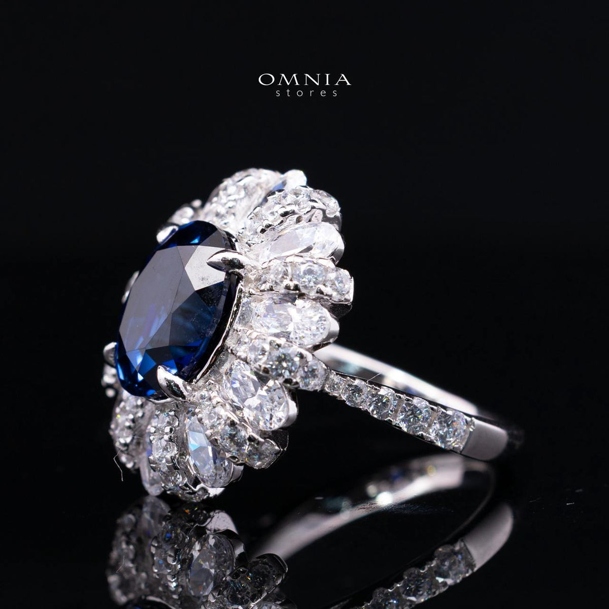 Cecelia Blue Lab-Grown Sapphire Ring with GRC Certificate, Oval 9×11mm, in 925 Sterling Silver