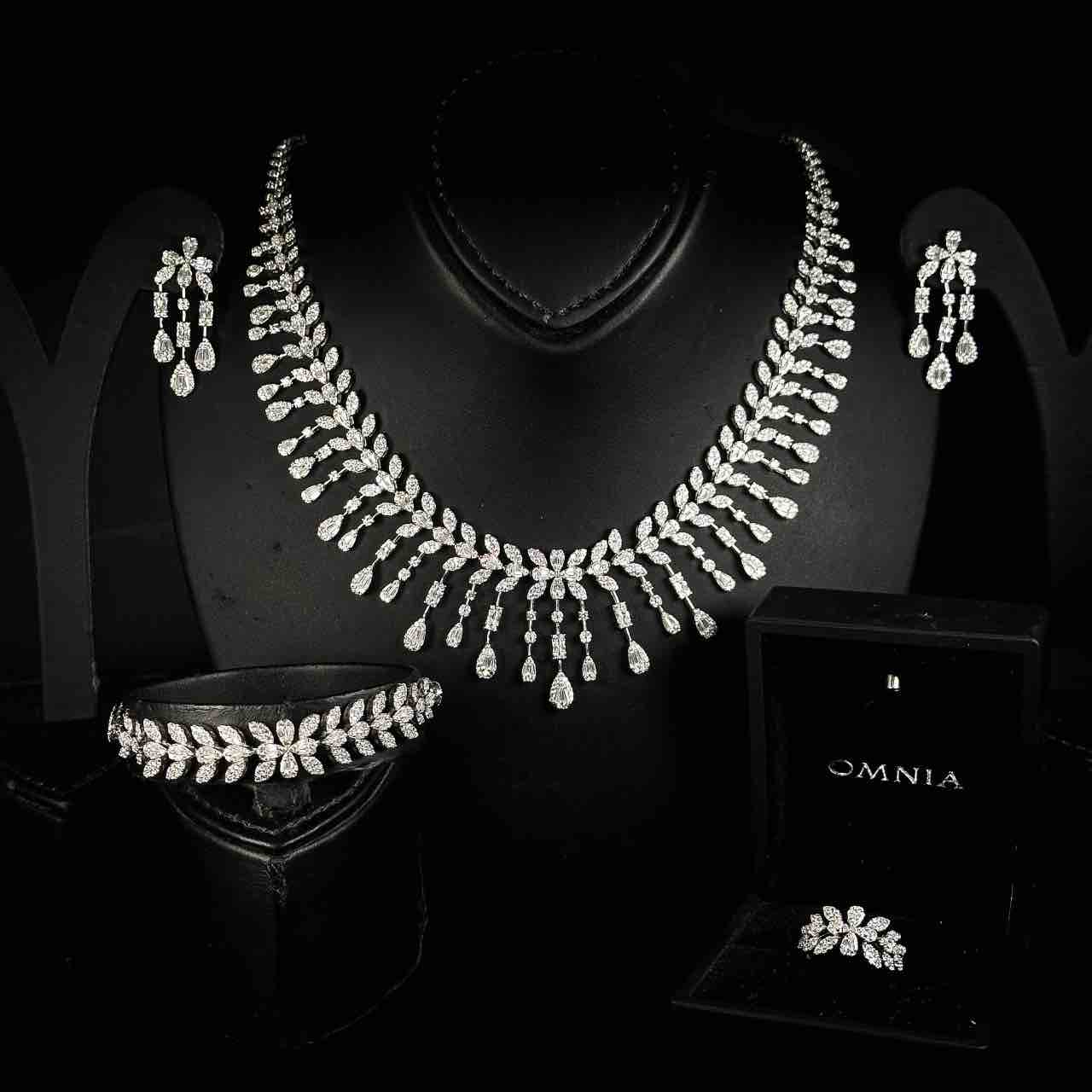 Omnia Fawziya White Bridal Full Set in 925 Silver High Quality Simulated Diamonds - OMNIASTORES UAE