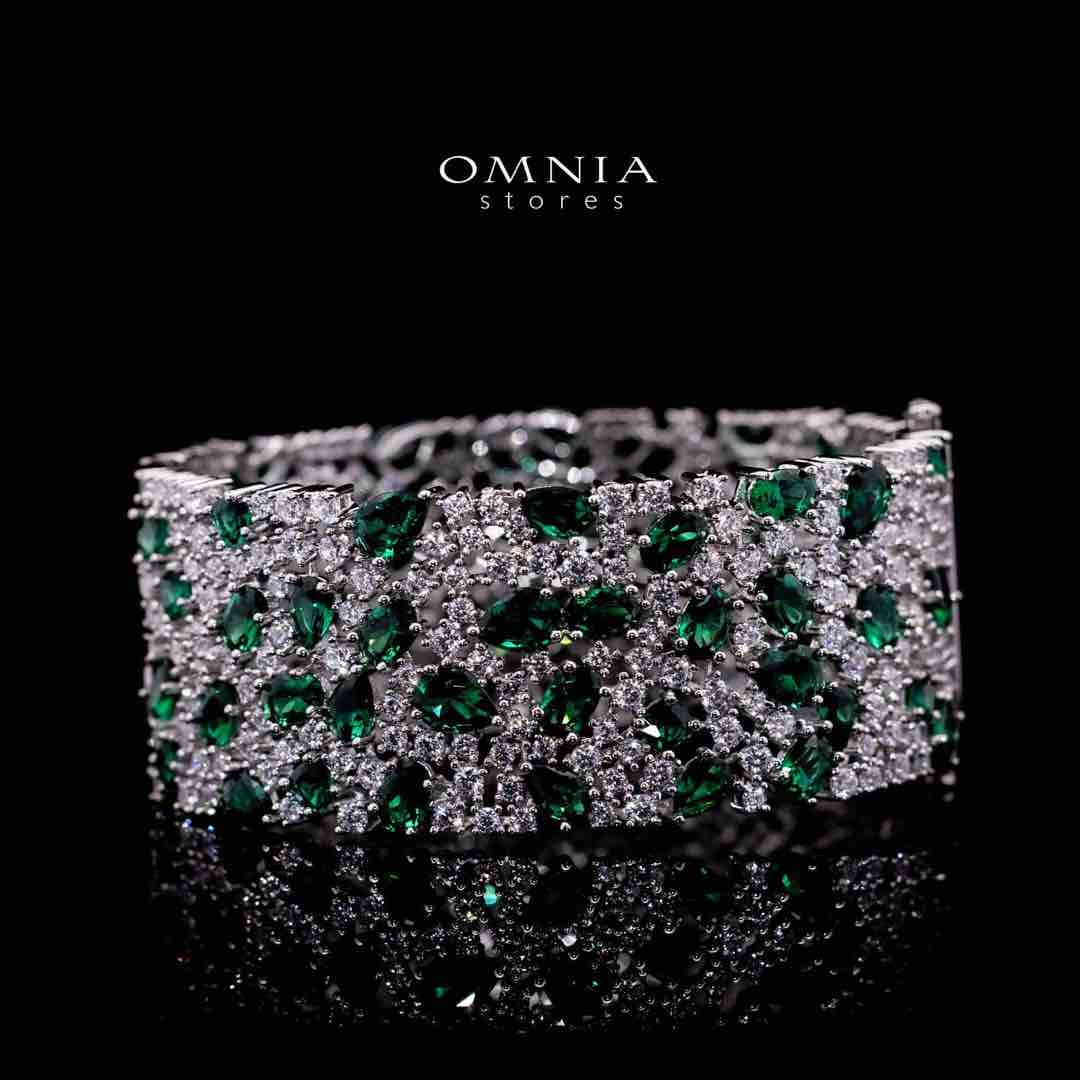 Omnia Thara Green and White Silver Bracelet in 925 Silver High Quality Simulated Diamonds Stones