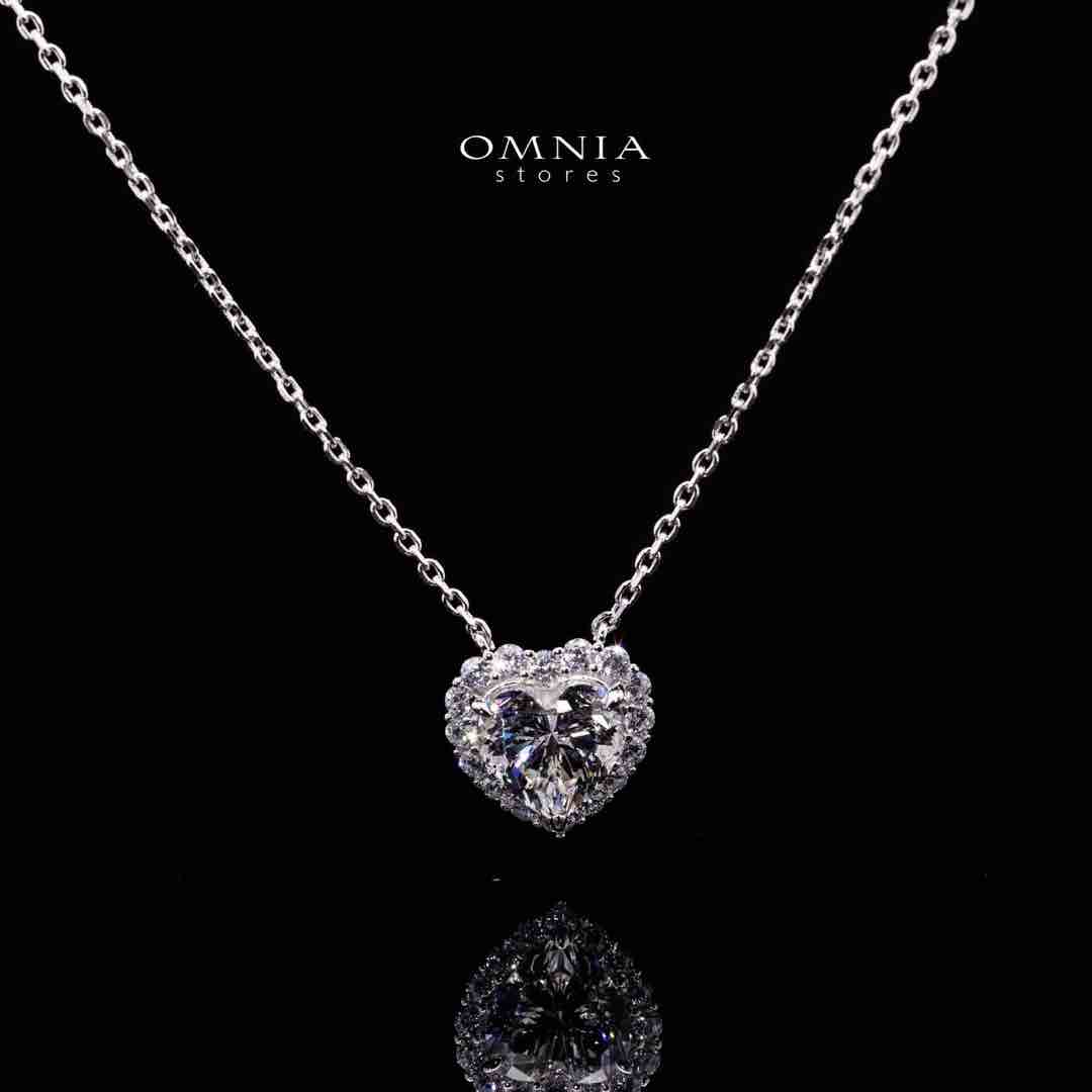 Omnia Mahreen White Heart Pendant Necklace In 925 Silver High Quality Certified Lab Crafted Stones