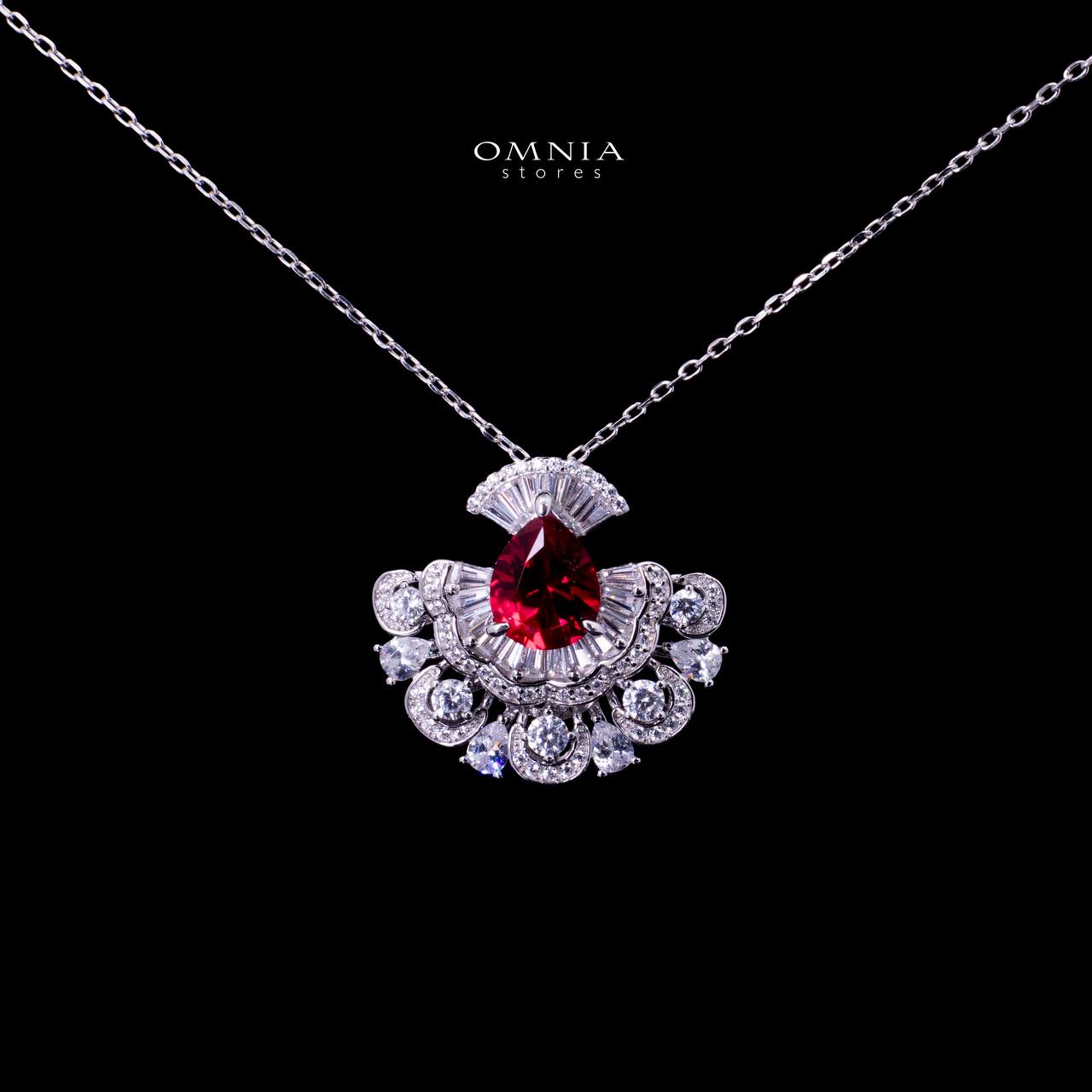 Omnia Aleyna Red Stone Silver Pendant Necklace in 925 Silver with High Quality Simulated Diamonds - OMNIASTORES UAE