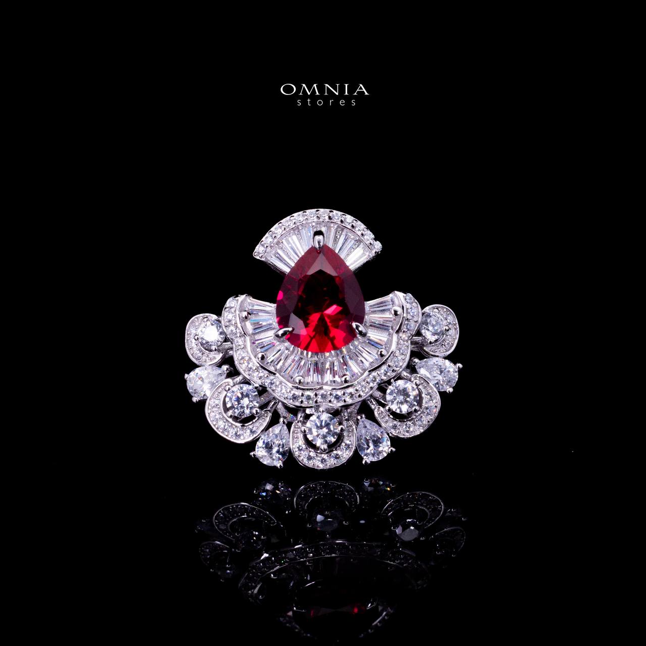 Omnia Aleyna Red Stone Silver Pendant Necklace in 925 Silver with High Quality Simulated Diamonds - OMNIASTORES UAE