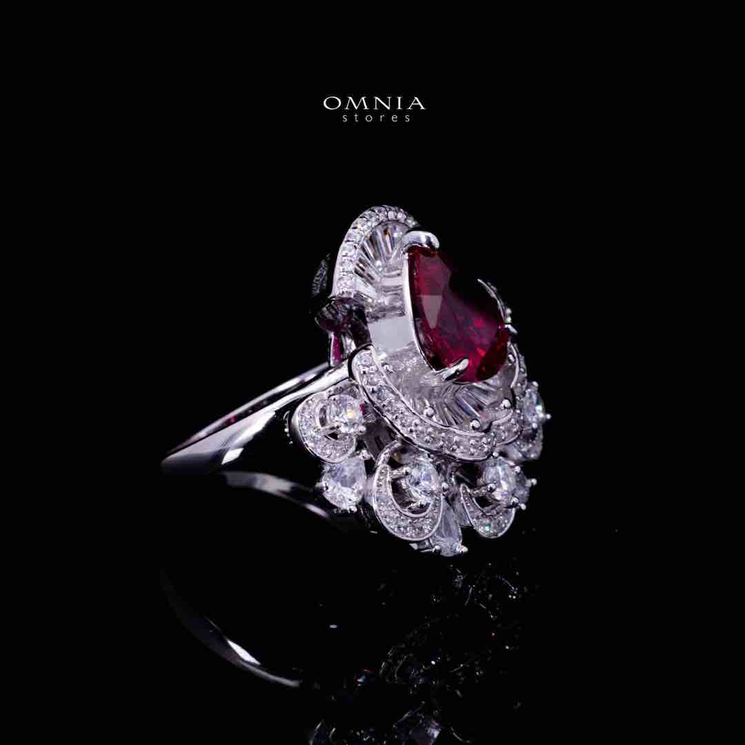 Omnia Aleyna Red Stone Silver Ring in 925 Silver with High Quality Simulated Diamonds - OMNIASTORES UAE