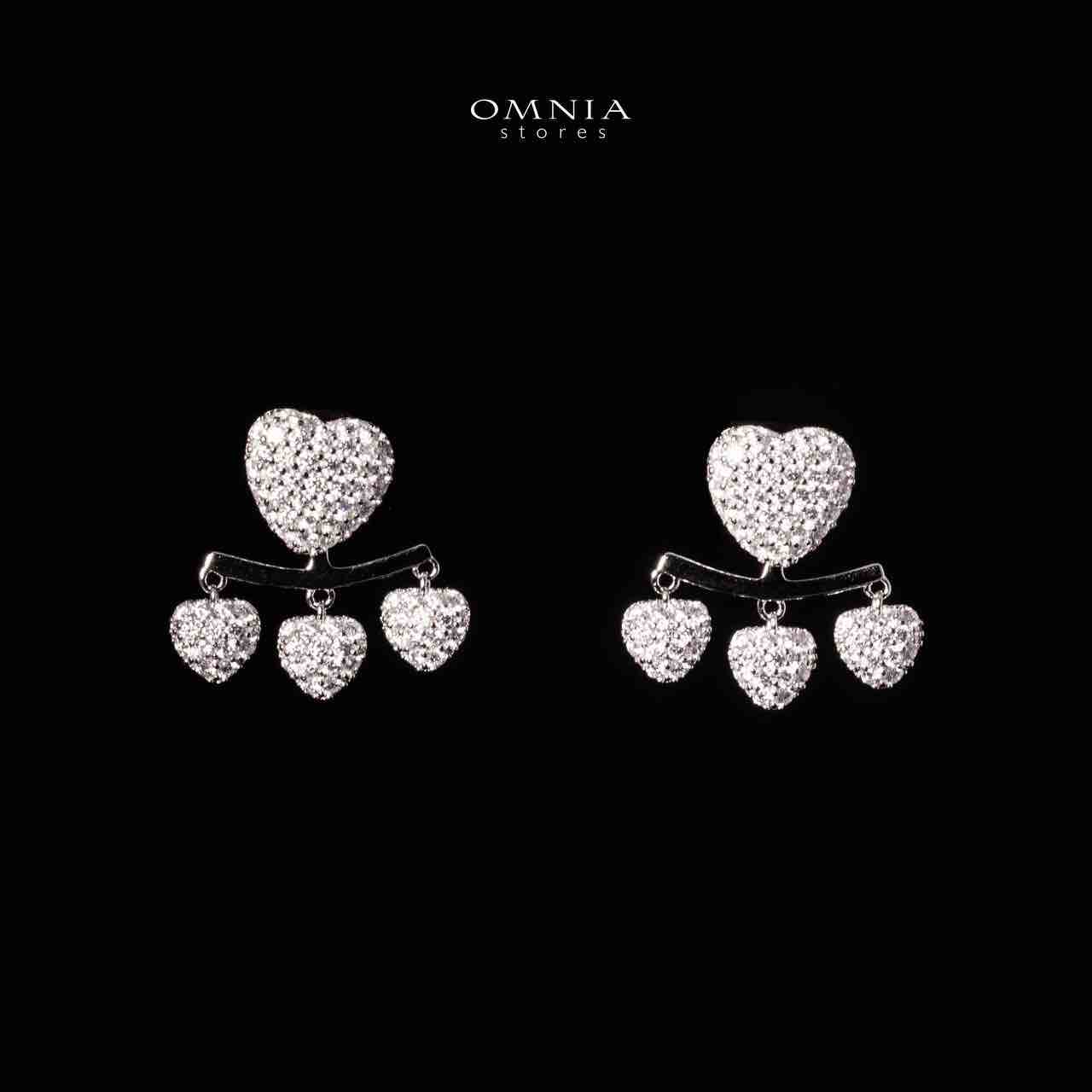 Omnia Yamila Silver Heart Drop Earrings 925 Silver in High Quality White Moissanite Stones - OMNIASTORES UAE