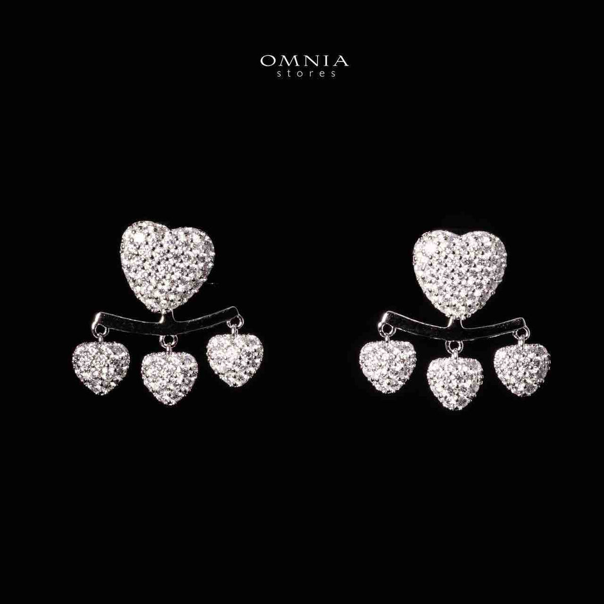 Omnia Yamila Silver Heart Drop Earrings 925 Silver in High Quality White Moissanite Stones - OMNIASTORES UAE