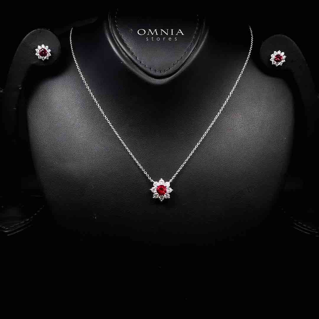 Naisha Lab Grown With GRC Certified Ruby Red Stones Necklace and Earrings Set in 925 Silver - OMNIASTORES UAE