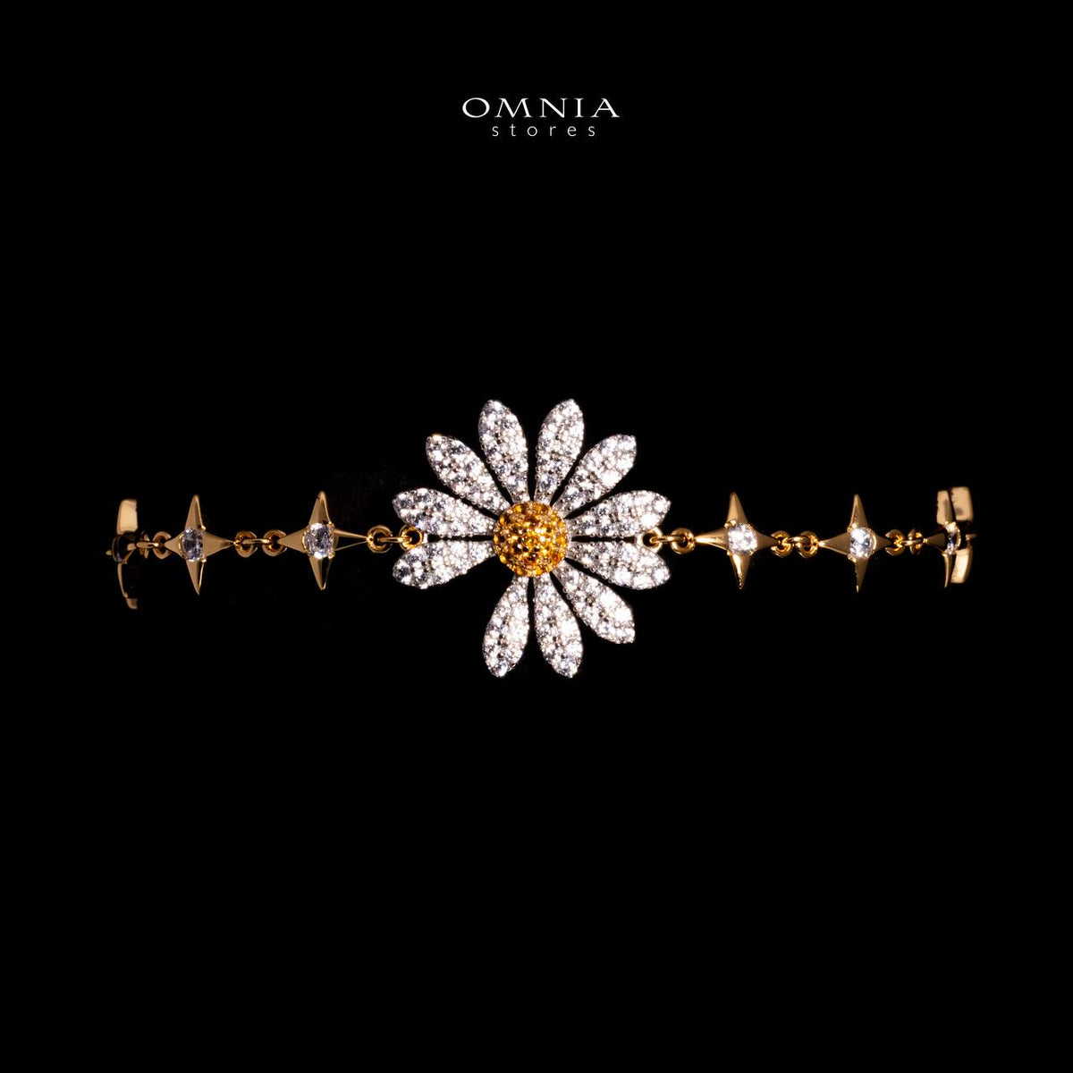 Omnia Mahira Gold Floral Bracelet With High Quality Ceritified Lab Crafted Stones In 925 Silver - OMNIASTORES UAE