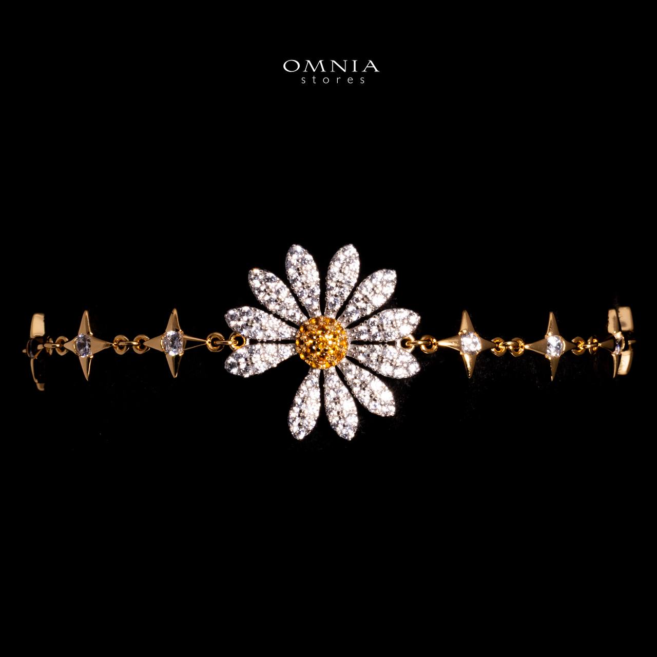 Omnia Mahira Gold Floral Bracelet With High Quality Ceritified Lab Crafted Stones In 925 Silver - OMNIASTORES UAE